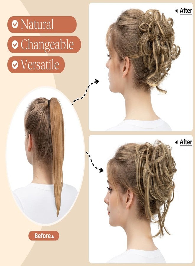 SARLA 2PCS Grey Messy Bun Hair Pieces for Women Wavy Curly Synthetic Hairpieces for Updos with Tendrils Fake Scrunchies Ponytail Extension Dark Grey - Image 4